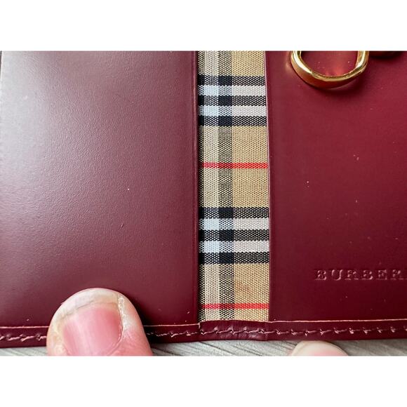 Burberry Burgundy Leather Key  Holder with Nova Check Accents - Picture 9 of 13
